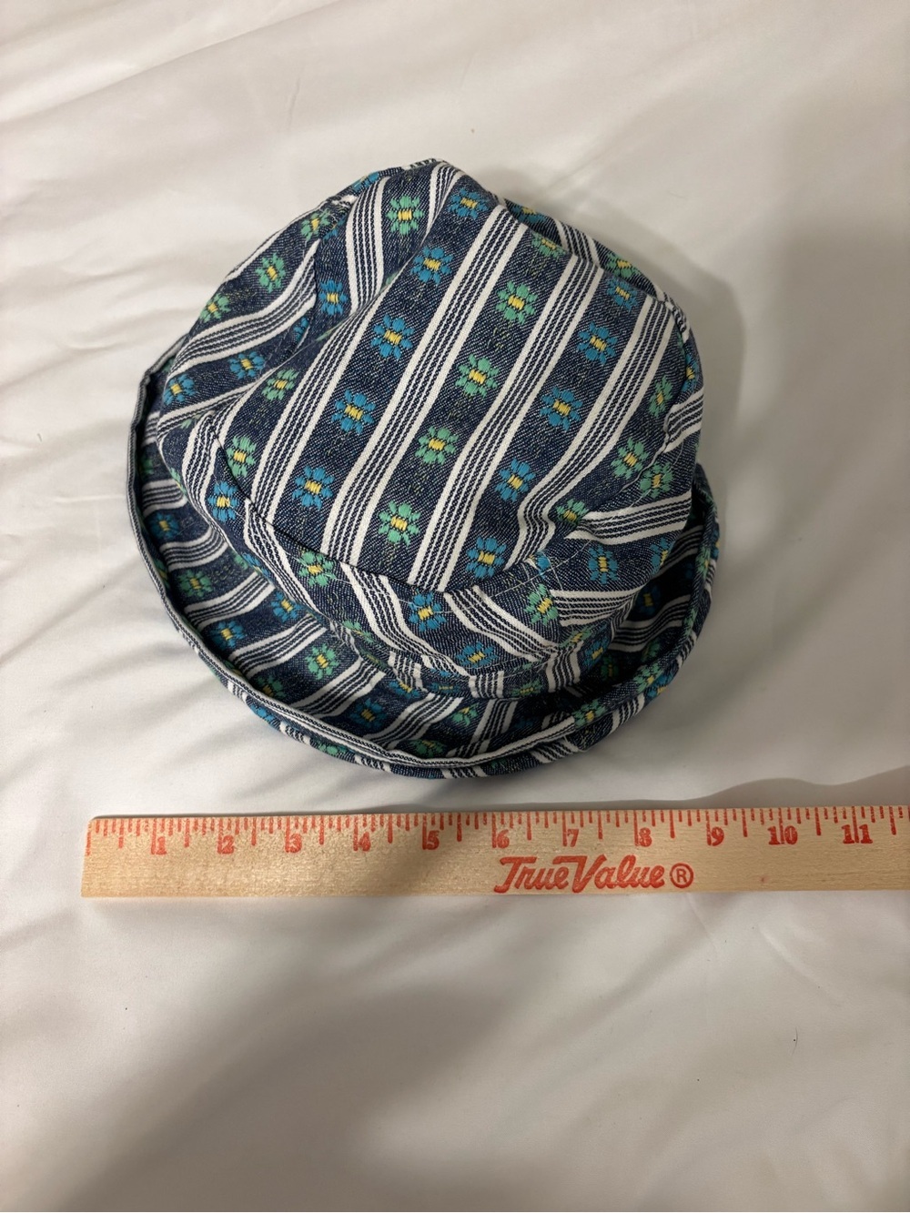 Heaslip Vintage Blue Floral Stripe Bucket Hat Canada One Size Retro Cotton - Picture 2 of 6